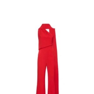 Roland Mouret Red Asymmetrical Jumpsuit with Wide-Leg Design